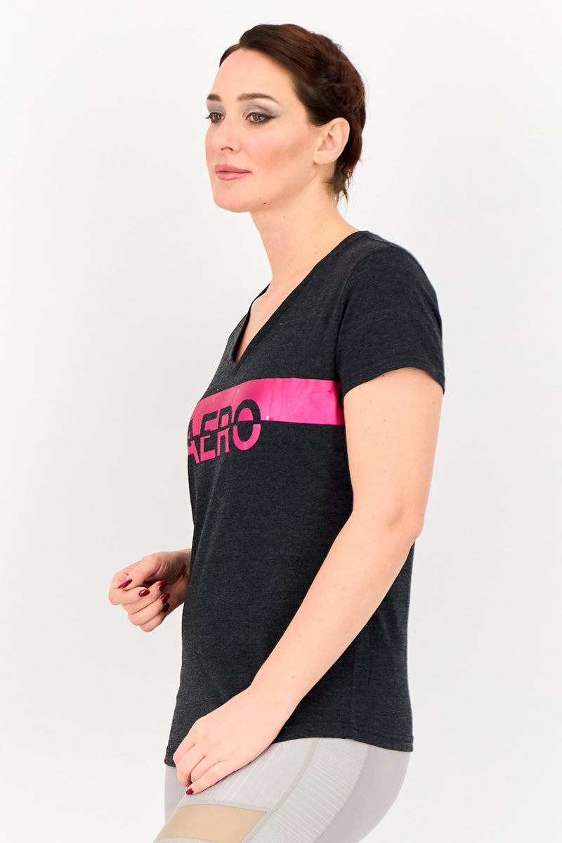 Aeropostale تي شيرت تدريب قصير الأكمام للنساء، أسود مائل للرمادي - Image 2